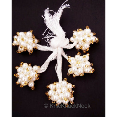 White Pearl Tassels Latkan, Indian Latkans, Gold Beaded Danglers